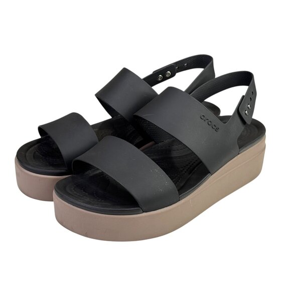 Crocs Brooklyn Low Wedge Sandals Womens 11 Black Tan LiteRide Platform Shoes - Picture 3 of 12